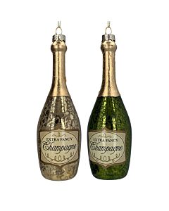 Gisela Graham Champagne Bottle Glass Tree Decoration x2